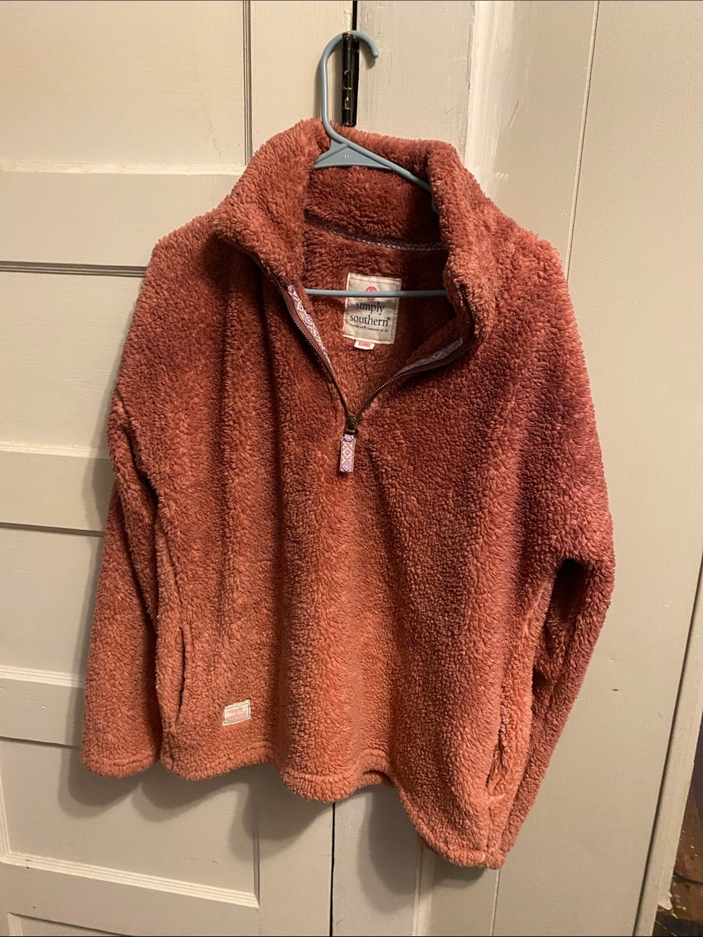 Simply Southern Marsh Women's Plush Quarter-Zip Sherpa Pullover - Rust